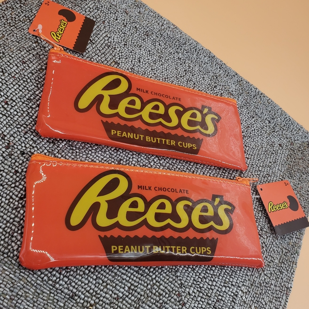 Lot of 2 Reese’s Peanut Butter Cup Zipper Pencil Case 7.5” X 3” Stocking Stuffer